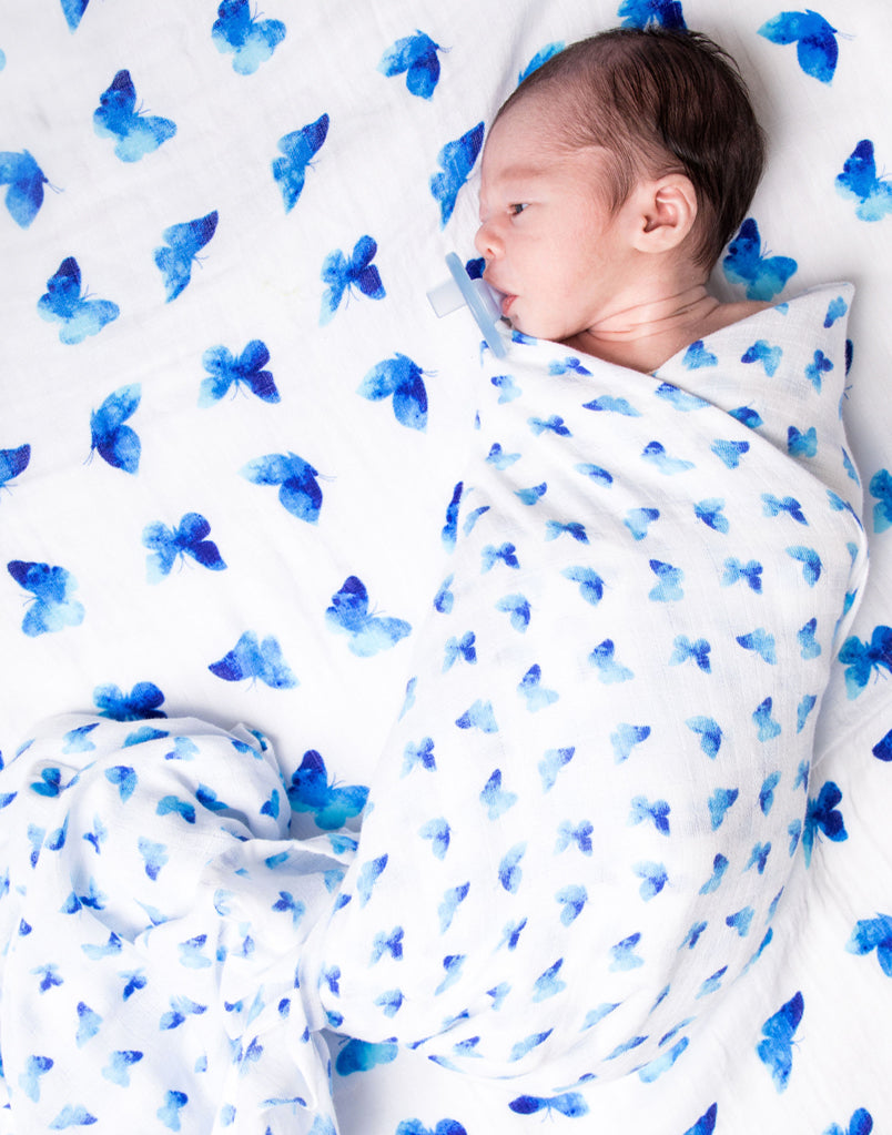 Organic Swaddle - Blue Butterfly-1