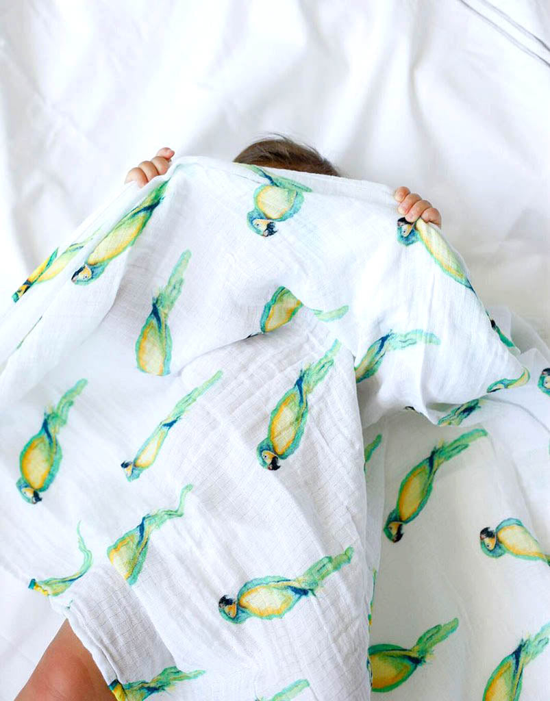 Organic Swaddle Set - Tropical Paradise (Parrot & Leaf)-3