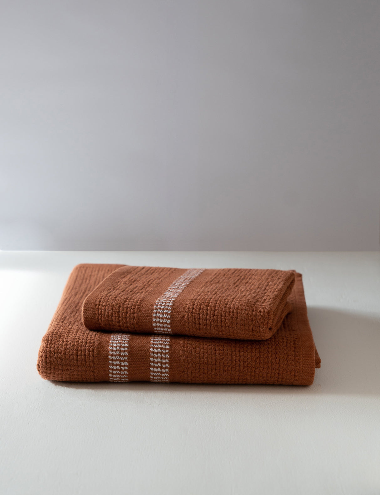 Organic Block Rib Bath Towel - Russet