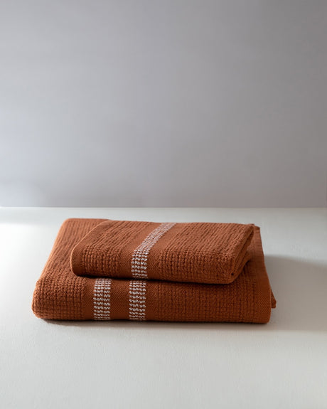 Organic Block Rib Hand Towel - Russet (Set of 2) - Sumiye Co