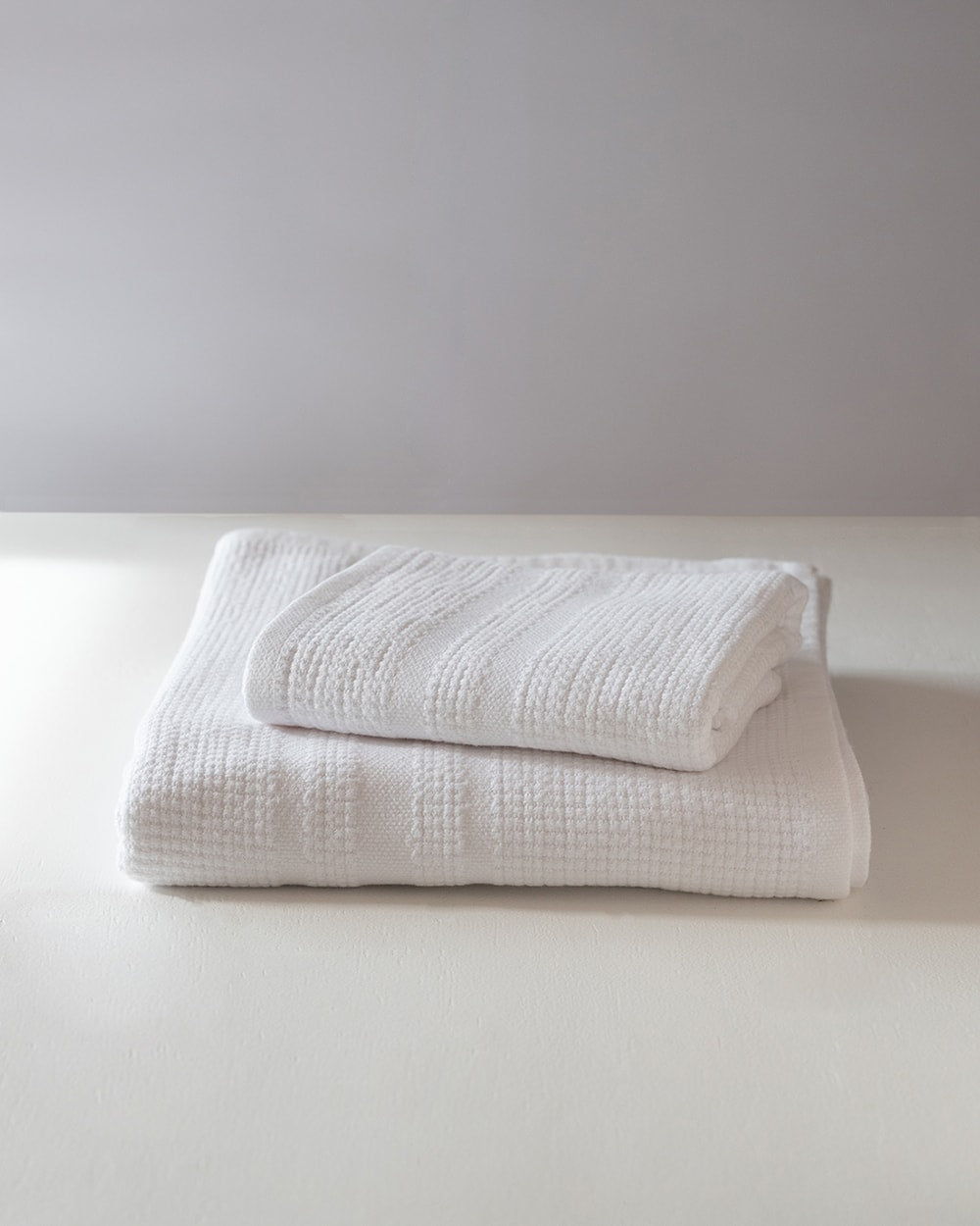 Organic Block Rib Bath Towel - White