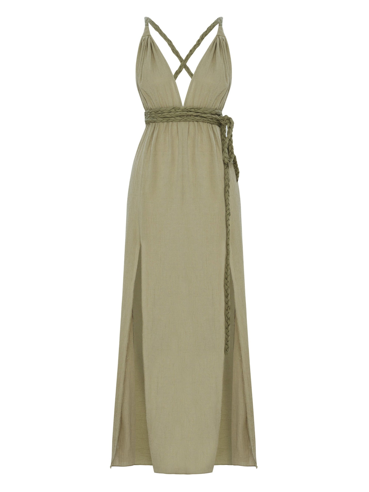 Muse Braided Straps Dress - Khaki Green - Sumiye Co