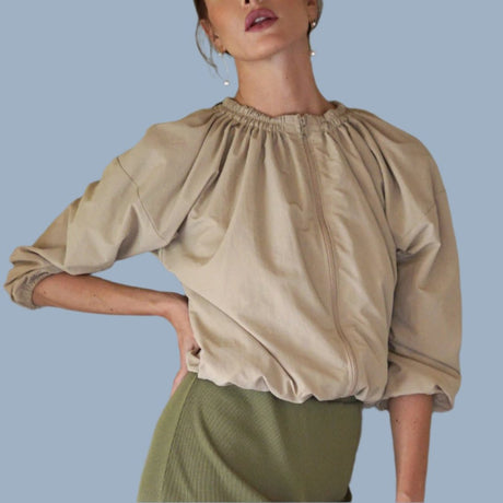 NORMA Recycled Ruffle Jacket, in Beige