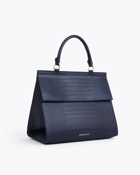 The Large Luncher - Navy Croc | Designer Lunch Bags & Totes