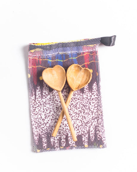 Olivewood Hand Carved Heart Teaspoons Set of 2 - Sumiye Co