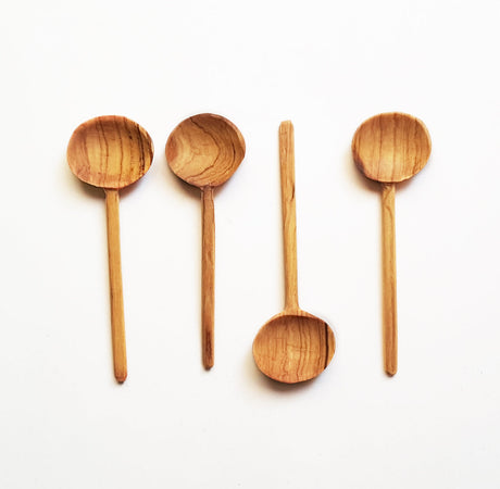 Olivewood Carved Coffee Spoons - Set of 4 - Sumiye Co