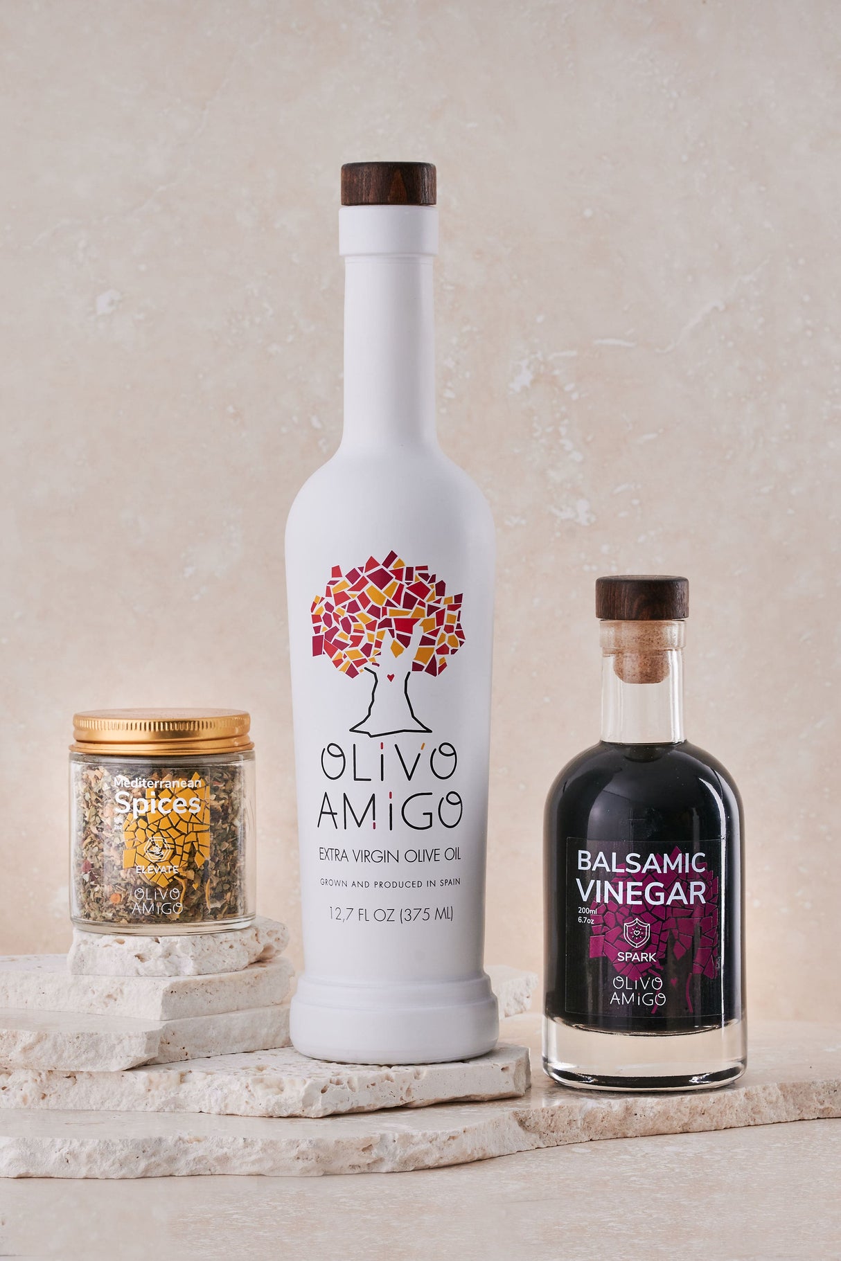 Aceite de oliva, vinagre balsámico y mezcla de especias mediterráneas | Set de regalo Joy Celebration