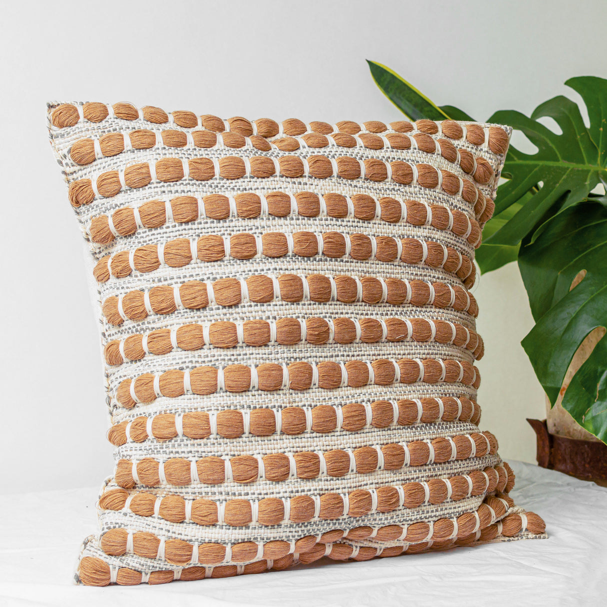 Rove Pillow Cover - Bone w/ Cocoa and Grey - Sumiye Co