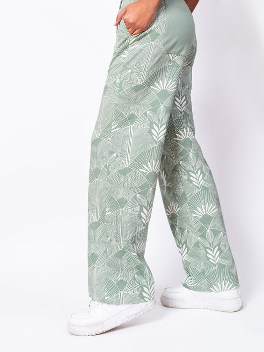 Deco Frond Wide Leg Pants by Happy Earth