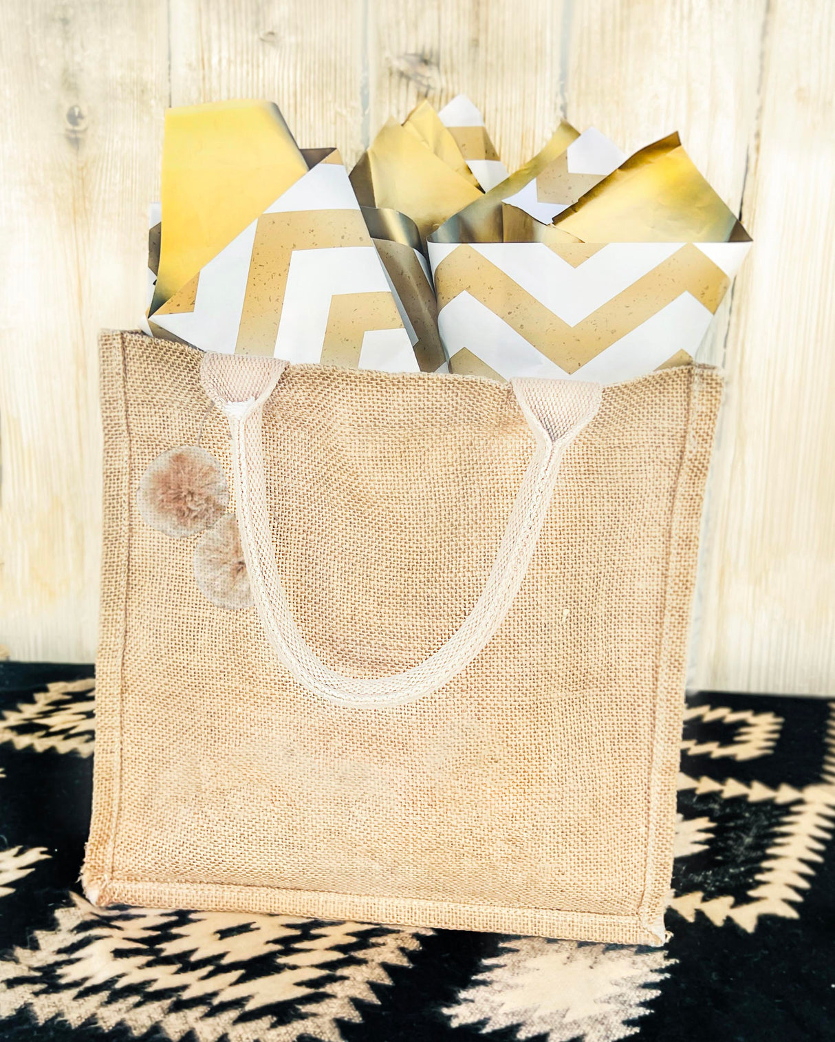 Gift & Market Tote Bag | Pompom (10” H x 12.5”W x 6”D) - Sumiye Co