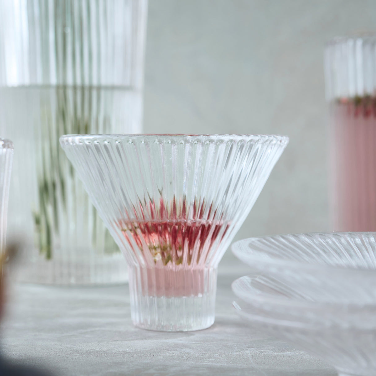 Ribbed Clear Martini Glasses - Set of 4