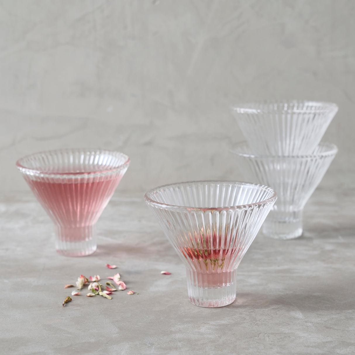 Ribbed Clear Martini Glasses - Set of 4