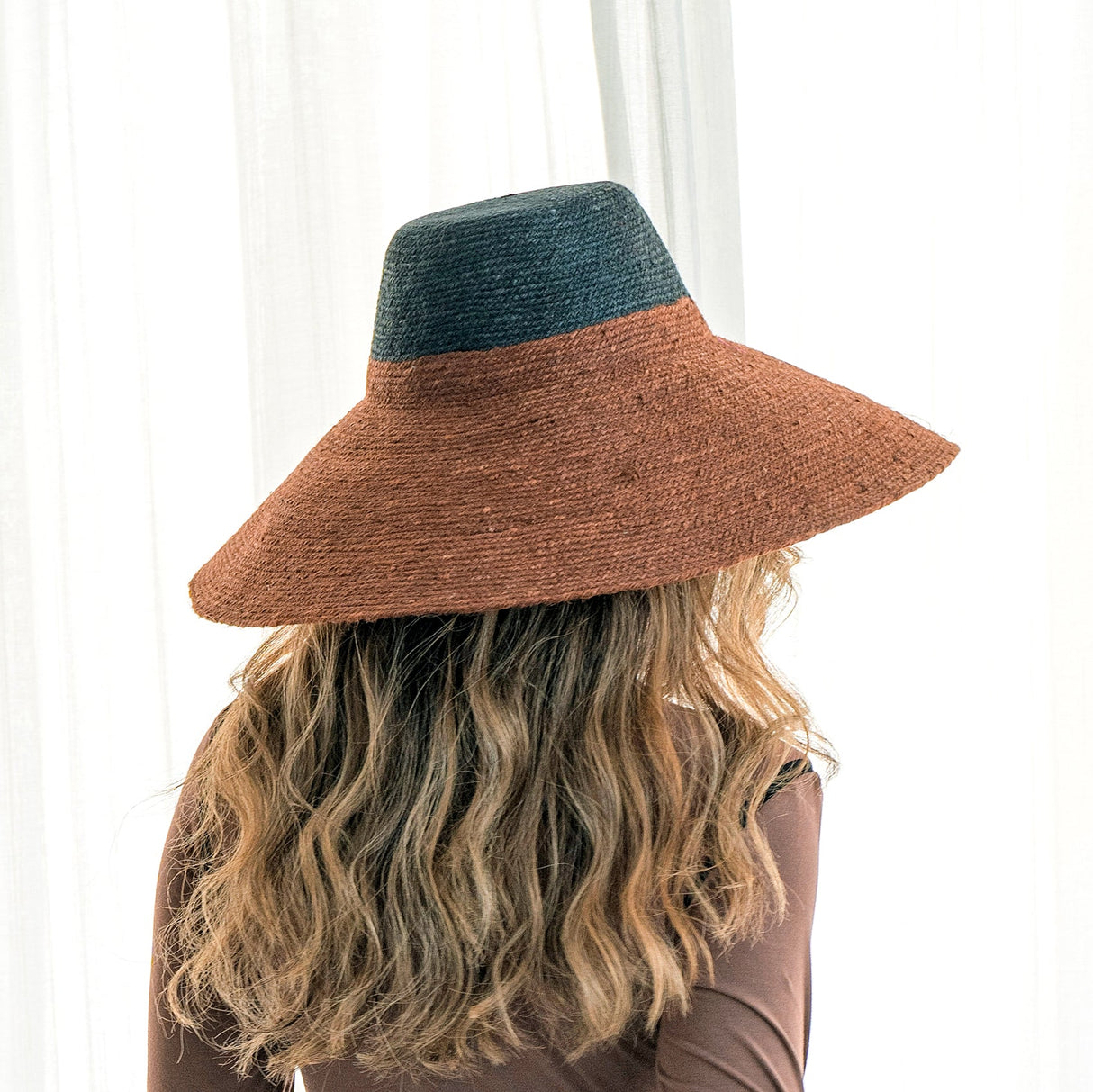 Jute Handwoven Straw Hat in Burnt Sienna & Black - Sumiye Co