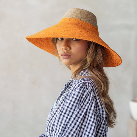 Jute Handwoven Straw Hat In Pumpkin Orange - Sumiye Co