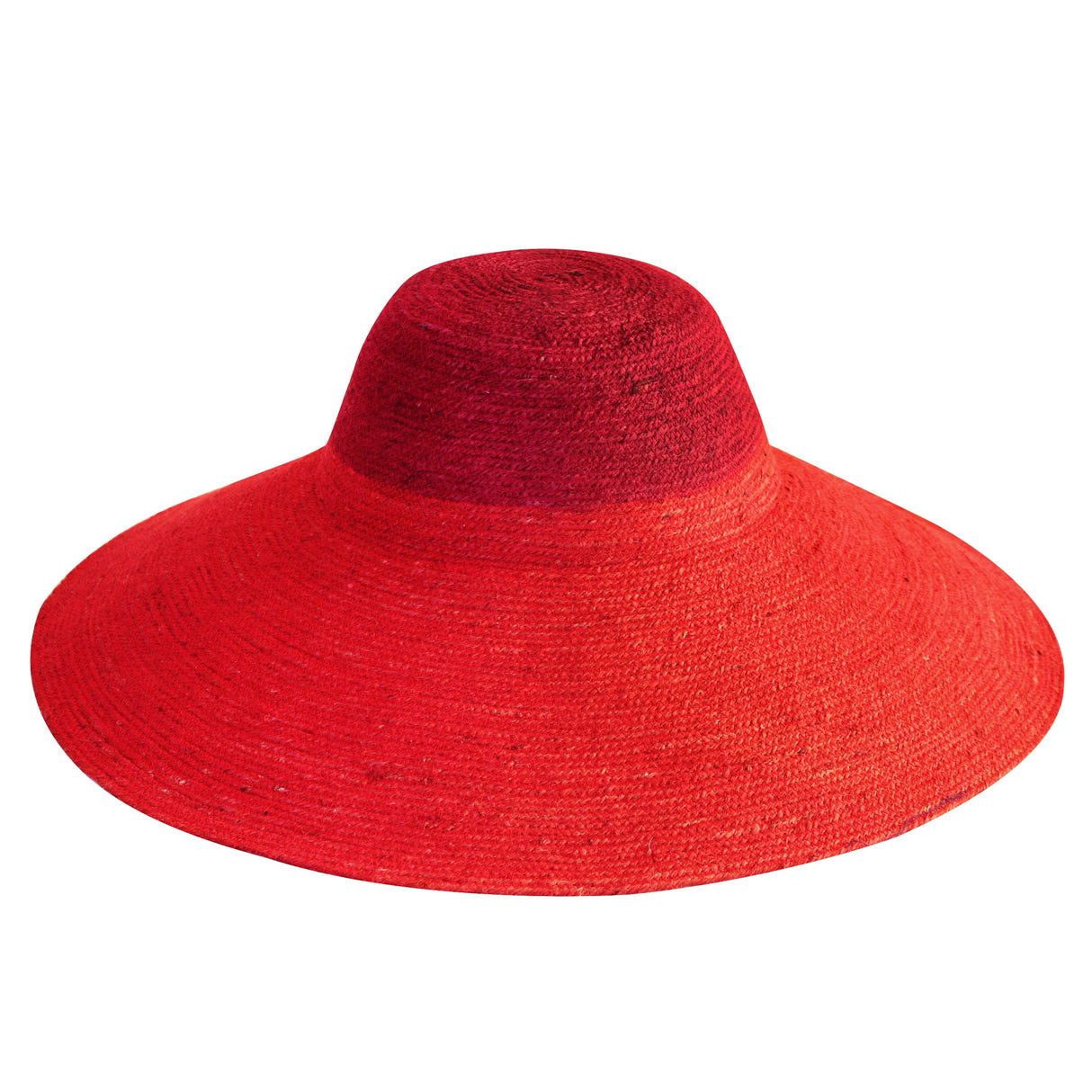 RIRI Duo Jute Handwoven Straw Hat In Red & Maroon - Sumiye Co