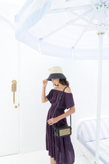 Regina Off-the-shoulder Midi Dress in Eggplant - Sumiye Co