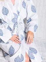 Block Printed Reversible Blue Robe - Fort-1