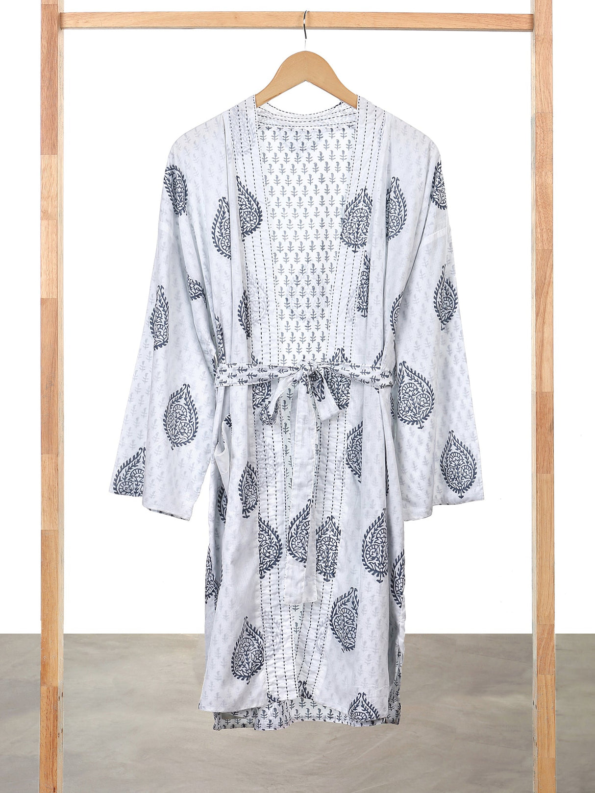 Block Printed Reversible Blue Robe - Fort-0