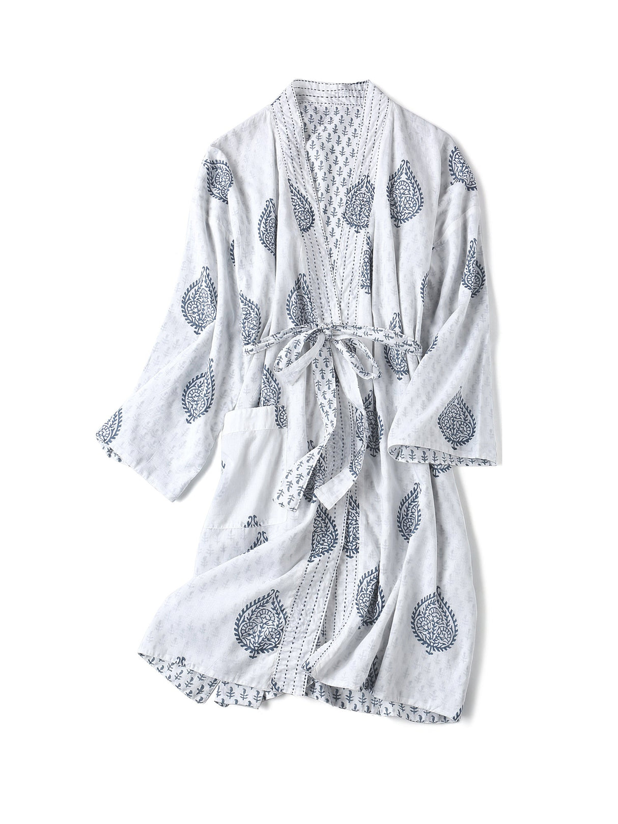 Block Printed Reversible Blue Robe - Fort-3