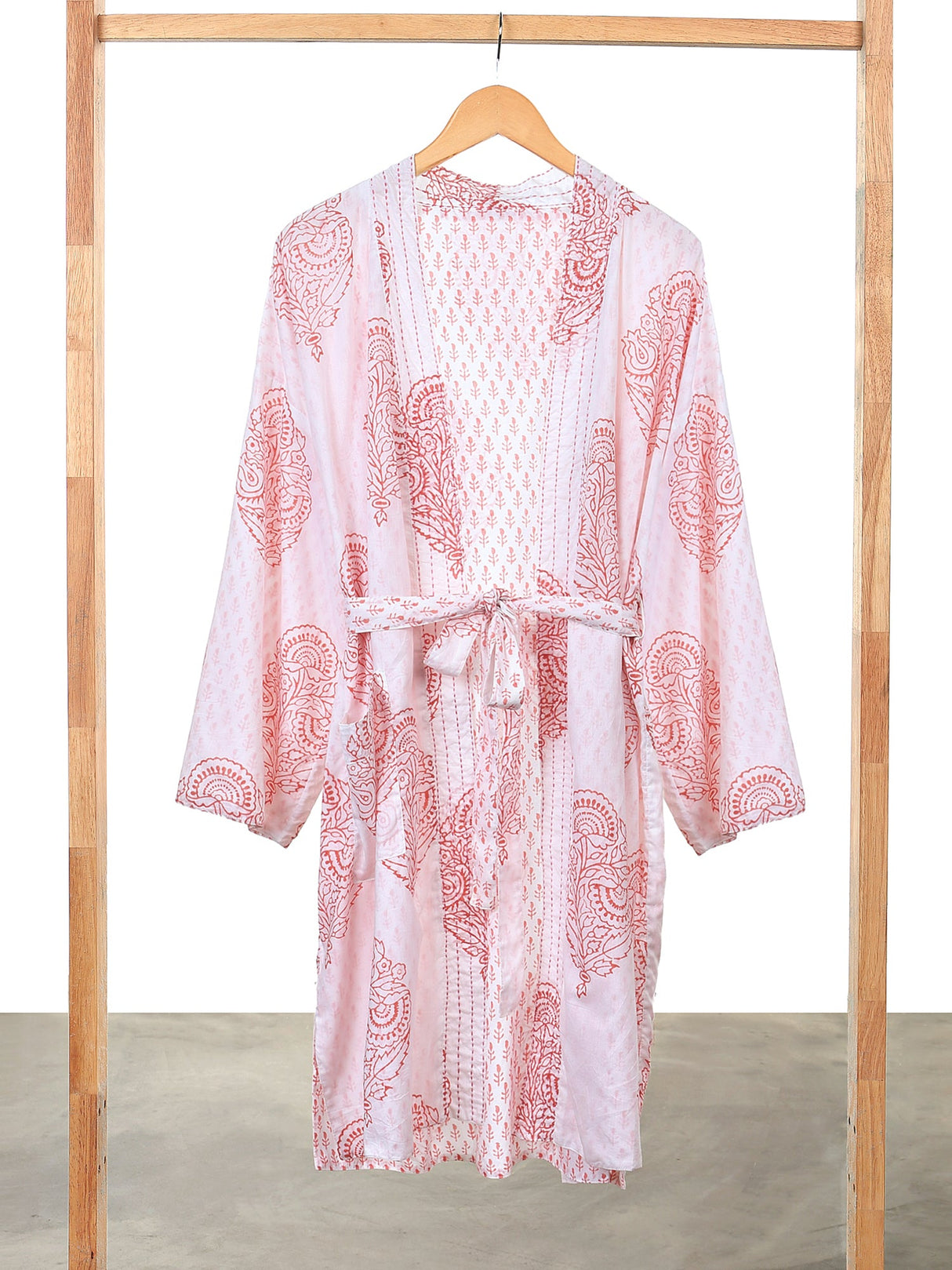 Block-Printed Robe - Pink City-0