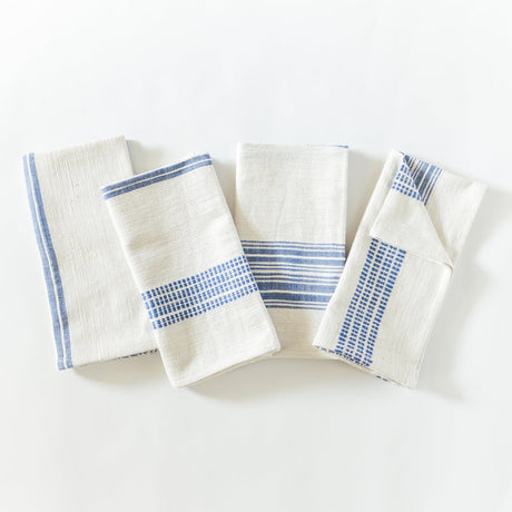 Aden Cloth Napkins - Natural / Blue Hand-Spun Cotton- Set of 4 - Sumiye Co