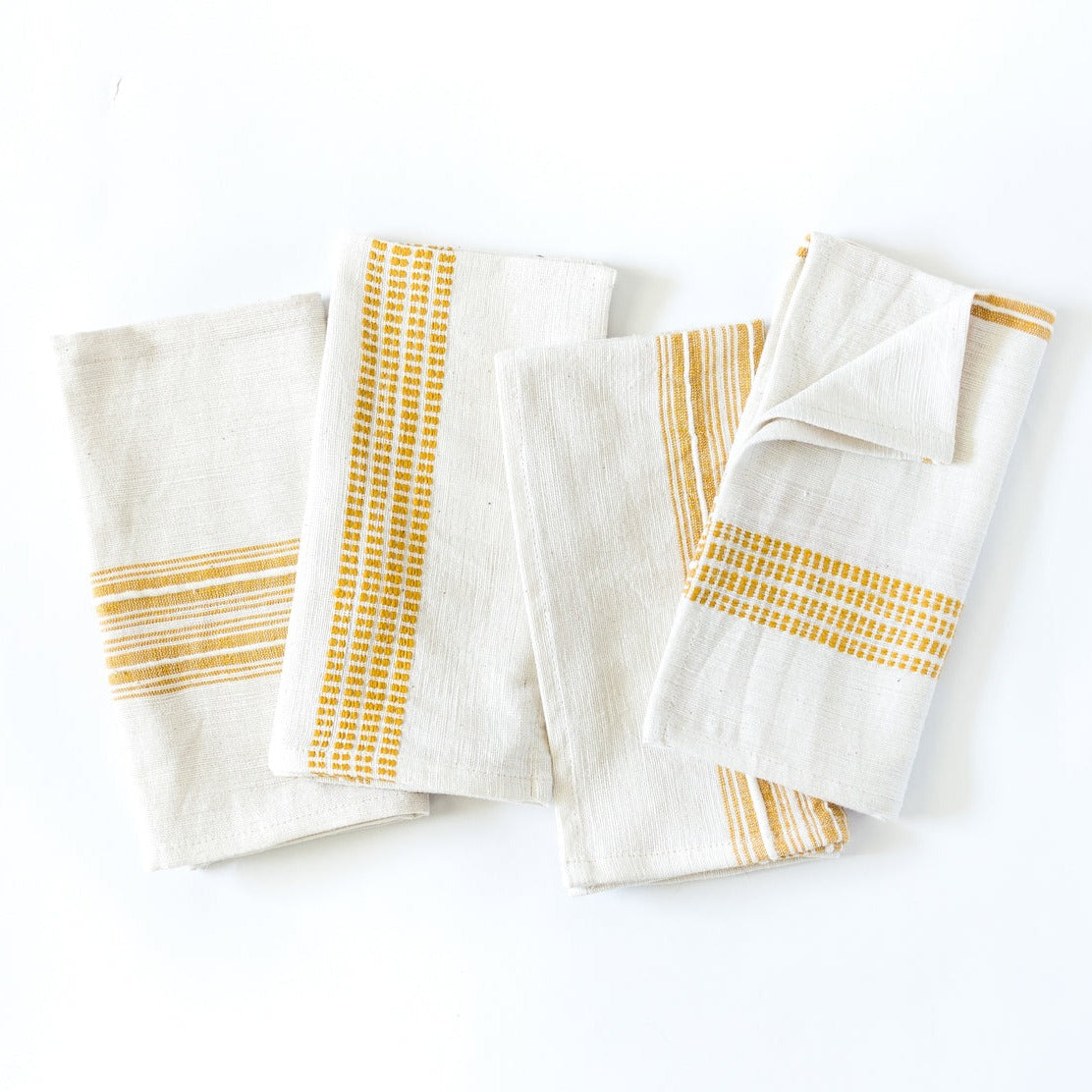 Aden Cloth Napkins - Natural / Gold  Hand-Spun Cotton- Set of 4 - Sumiye Co