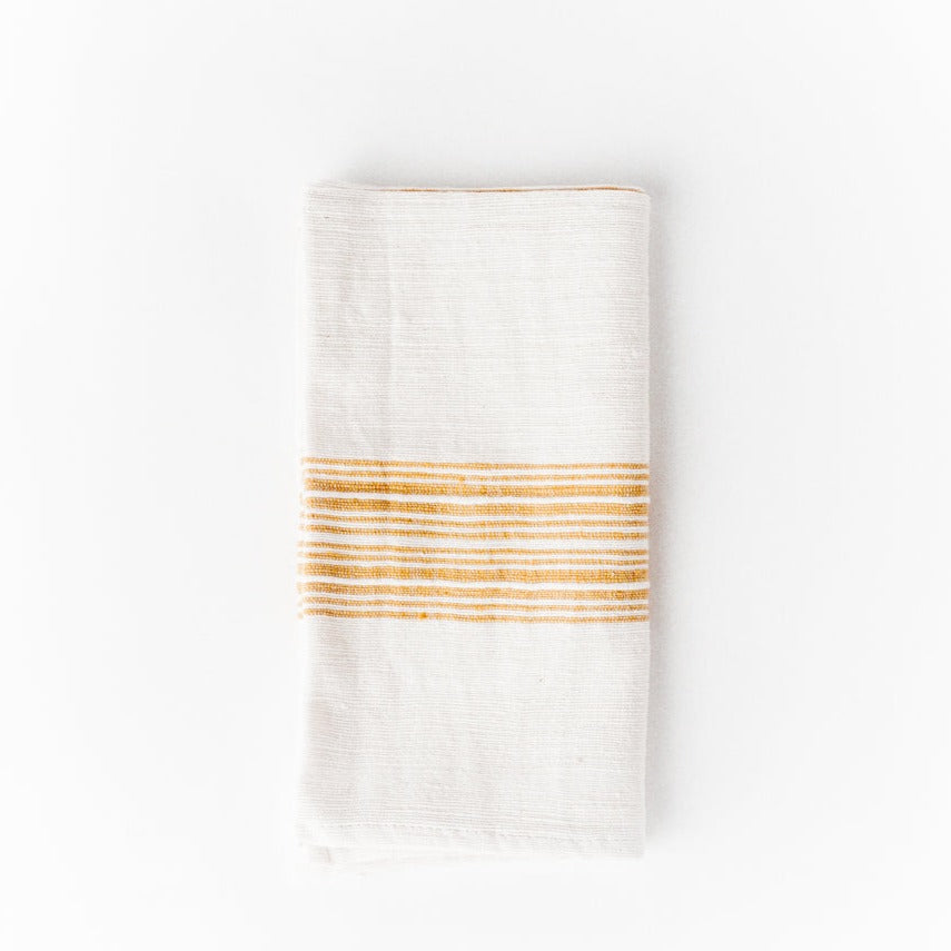 Aden Cloth Napkins - Natural / Gold  Hand-Spun Cotton- Set of 4 - Sumiye Co