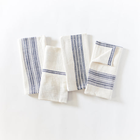 Aden Cloth Napkins - Natural / Navy Hand-Spun Cotton - Set of 4 - Sumiye Co