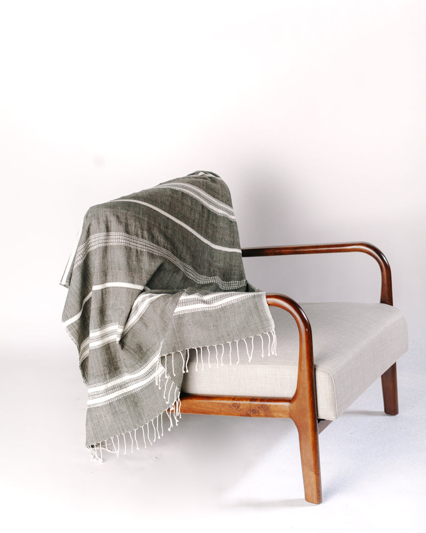 Aden Throw Blanket 38" x 72" |  Grey / Natural Hand-Spun Cotton - Sumiye Co