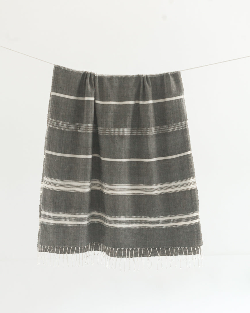 Aden Throw Blanket 38" x 72" |  Grey / Natural Hand-Spun Cotton - Sumiye Co