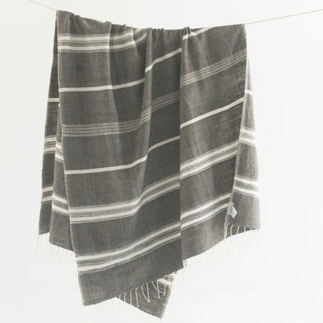 Aden Throw Blanket 38" x 72" |  Grey / Natural Hand-Spun Cotton - Sumiye Co