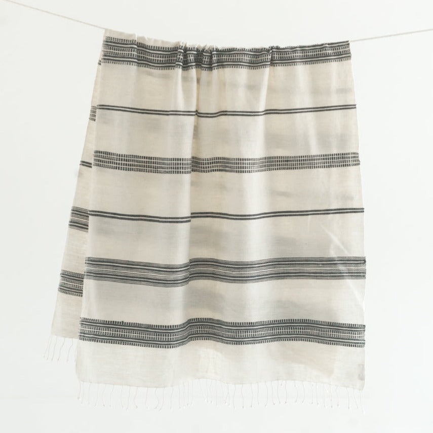 Aden Throw Blanket 38" x 72" | Natural / Grey Natural Hand-Spun Cotton - Sumiye Co