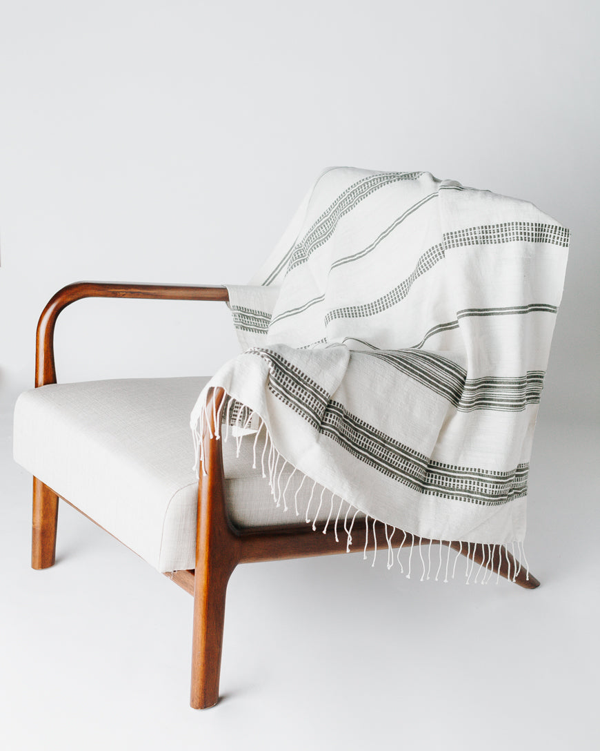 Aden Throw Blanket 38" x 72" | Natural / Grey Natural Hand-Spun Cotton - Sumiye Co