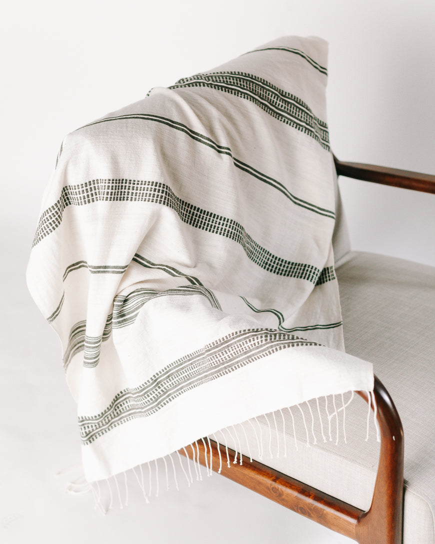 Aden Throw Blanket 38" x 72" | Natural / Grey Natural Hand-Spun Cotton - Sumiye Co