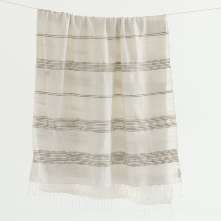 Aden Throw Blanket 38" x 72" | Natural / Stone Natural Hand-Spun Cotton - Sumiye Co