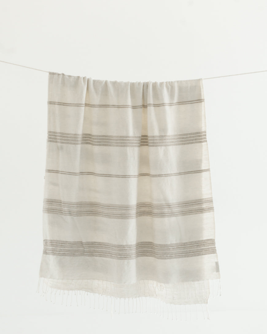 Aden Throw Blanket 38" x 72" | Natural / Stone Natural Hand-Spun Cotton - Sumiye Co