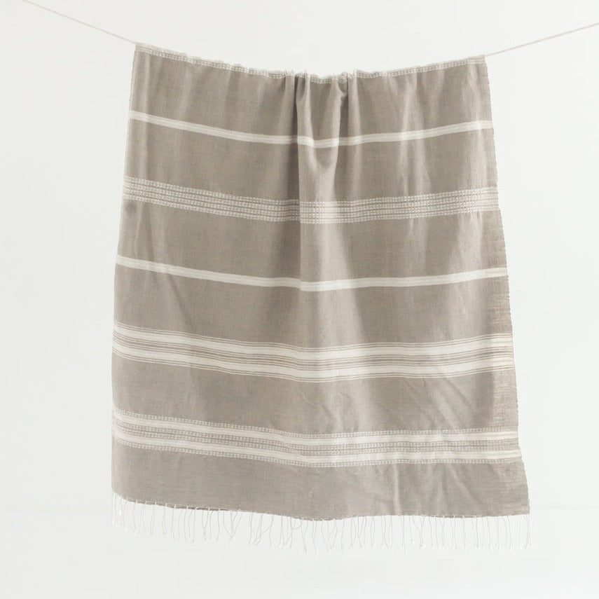 Aden Throw Blanket 38" x 72" | Stone / Natural Hand-Spun Cotton - Sumiye Co