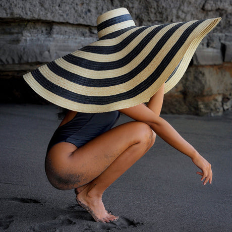 Oversized Striped Straw Hat in Black & Natural - Sumiye Co