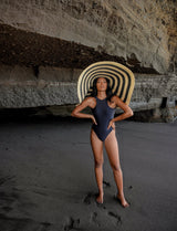 Oversized Striped Straw Hat in Black & Natural - Sumiye Co