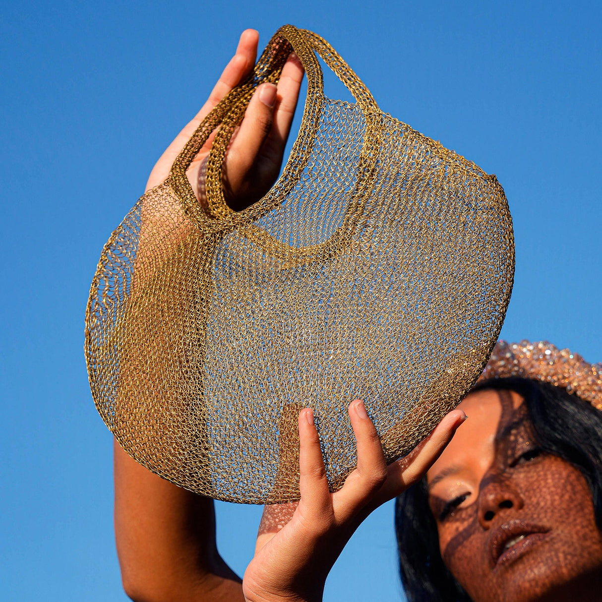 Mesh Wire Tote Bag in Dark Gold - Sumiye Co