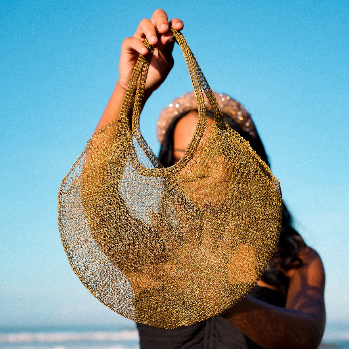 Mesh Wire Tote Bag in Dark Gold - Sumiye Co