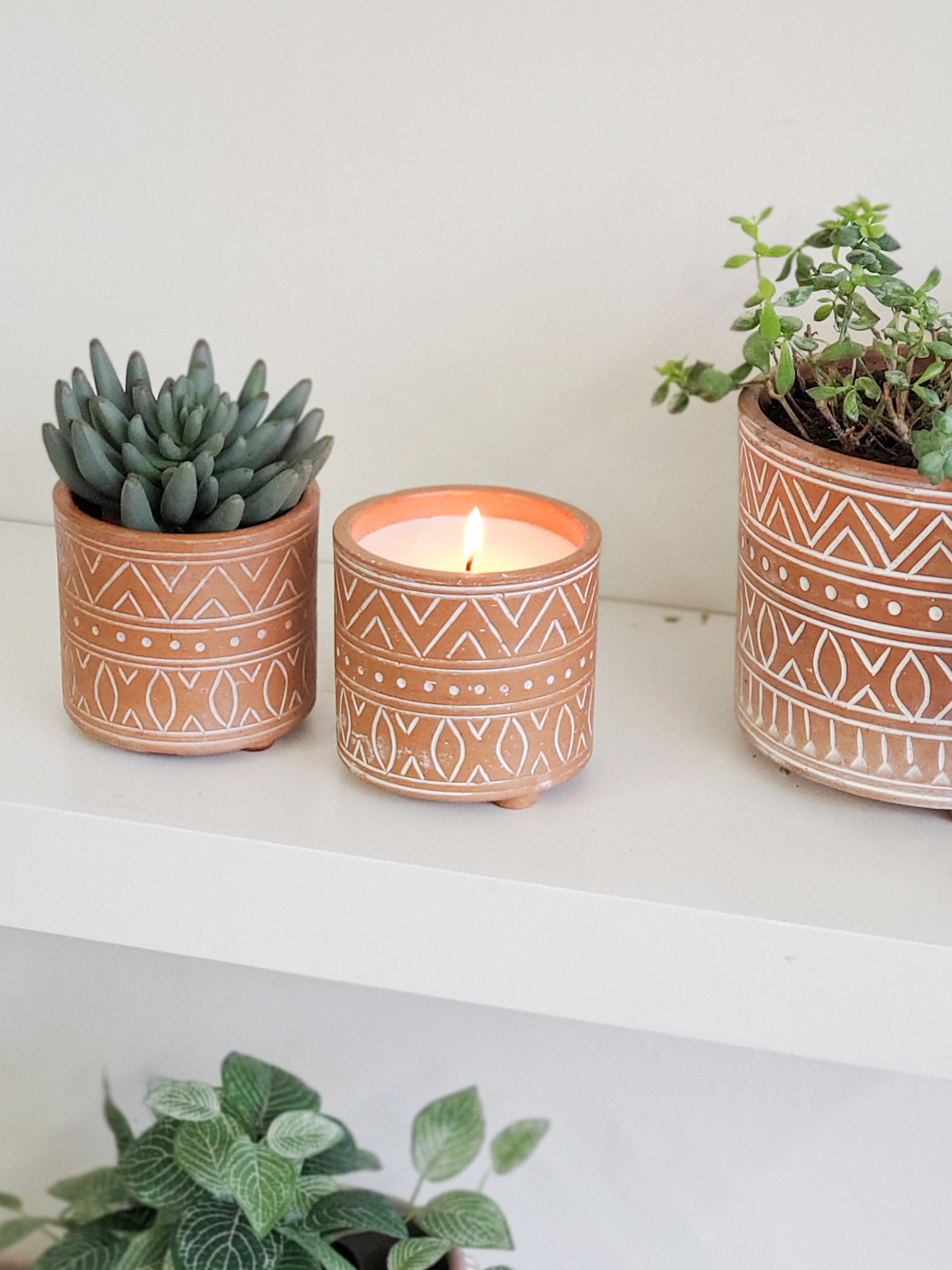 Hand Etched Terracotta Garden Pot Candle-2