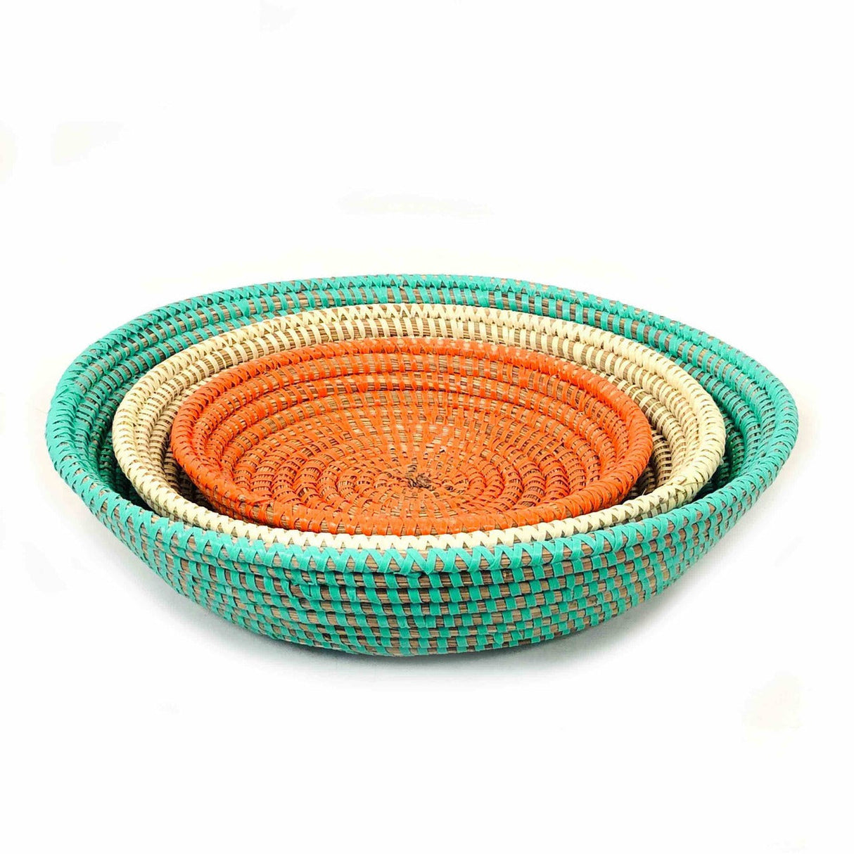 Tabletop Basket Bowl Set - Orange/ Turquoise/ White - Sumiye Co