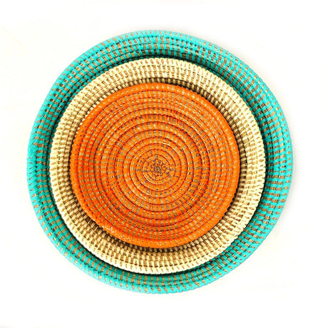 Tabletop Basket Bowl Set - Orange/ Turquoise/ White - Sumiye Co