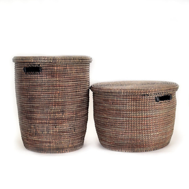 Flat Lid Basket Black - Large 20" x 16" | Handwoven Storage Basket - Sumiye Co