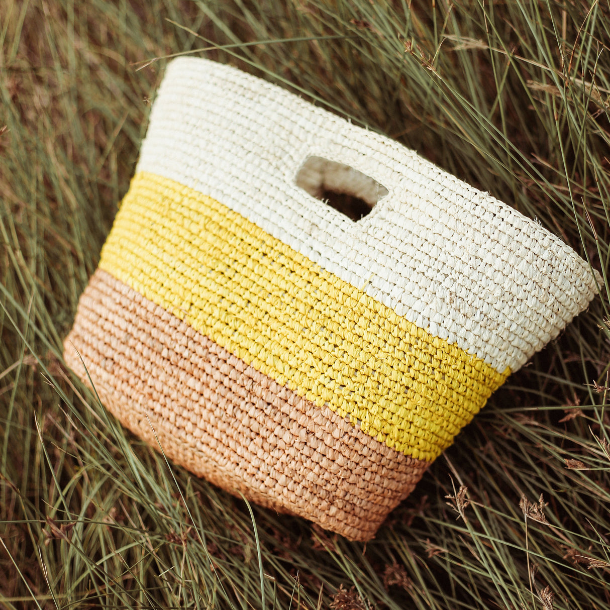 Sayan Raffia Tote Bag, in Yellow & Beige - Sumiye Co