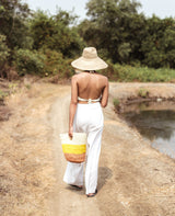 Sayan Raffia Tote Bag, in Yellow & Beige - Sumiye Co