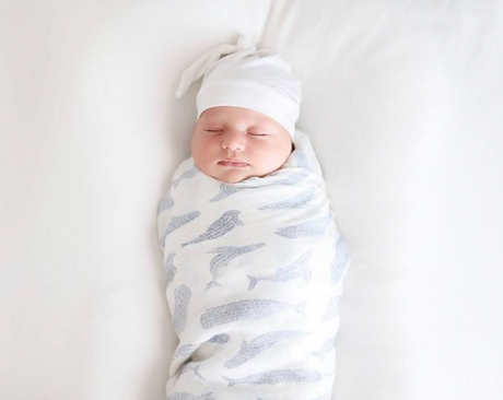 Baby Swaddle | Bamboo Muslin - Blue Whales - Sumiye Co