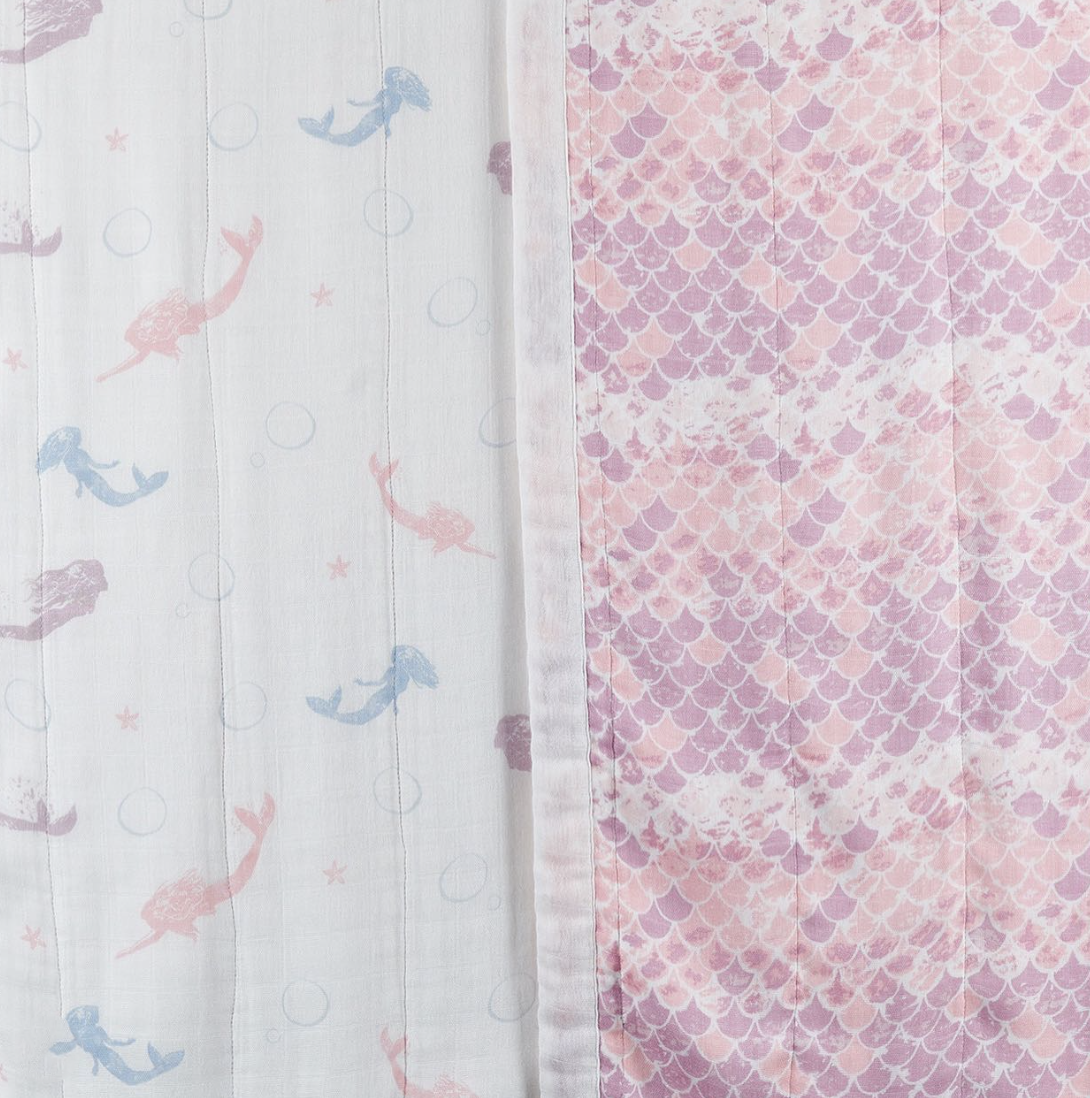 Blanket | Bamboo Muslin - Mermaids & Pink Scales - Sumiye Co