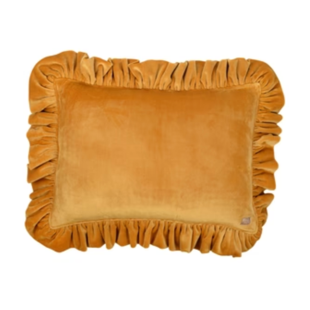 Pillow with Frill “Mustard” Soft Velvet | Kids Room & Nursery Decor